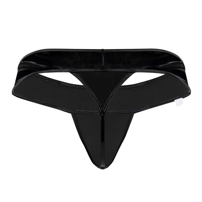 CandyMan 99742 gloss thong in black black glossy latex with sleek form-fitting design and reinforced stitching visible from the back