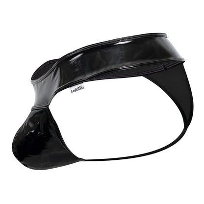Candyman 99742 gloss thongs black patent leather briefs with sleek glossy finish and reinforced stitching front view