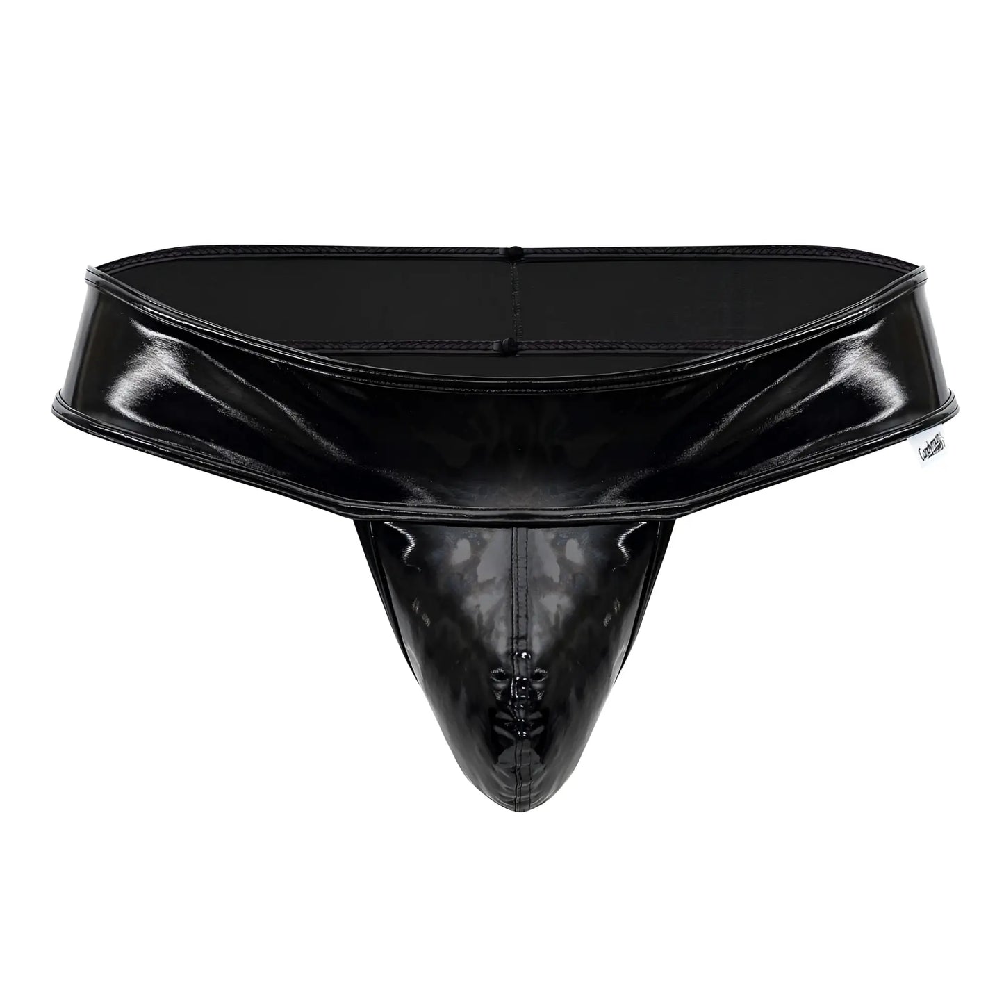 Black patent leather thong candyMan 99742 gloss thongs with central zipper and stitched seams in black