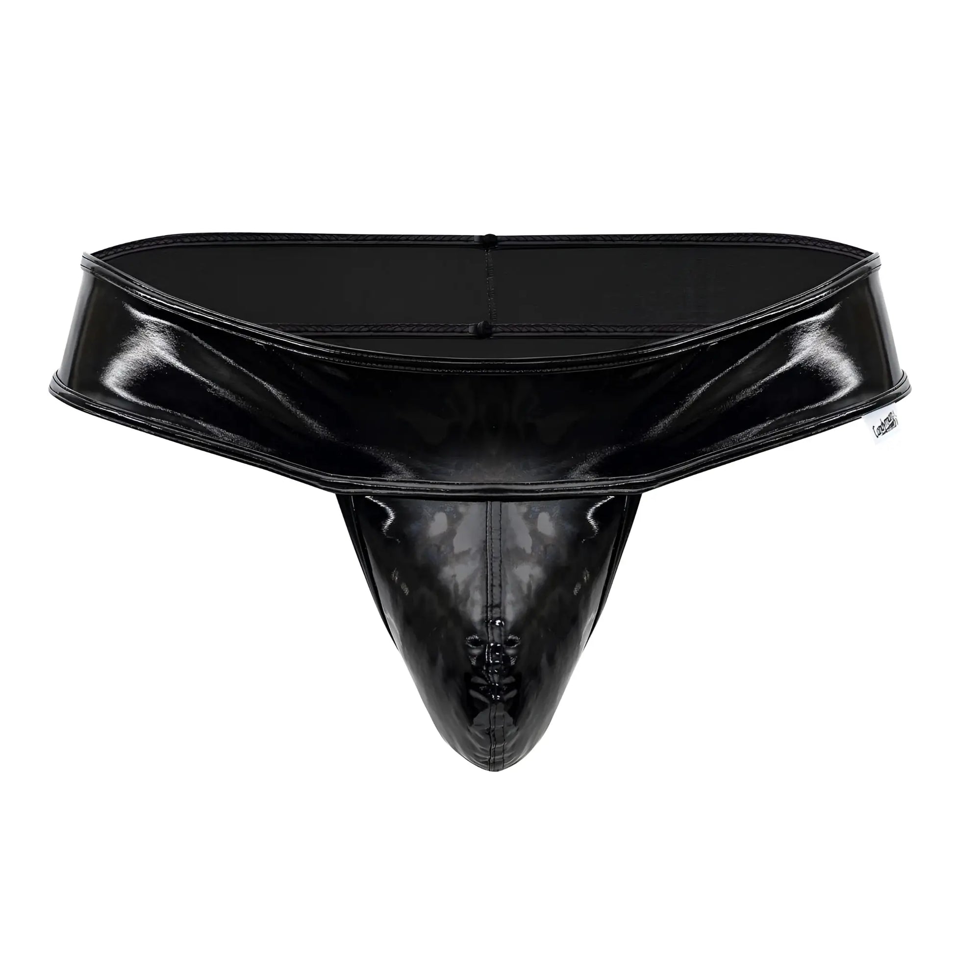 Black patent leather thong candyMan 99742 gloss thongs with central zipper and stitched seams in black