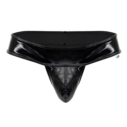 Black patent leather thong candyMan 99742 gloss thongs with central zipper and stitched seams in black