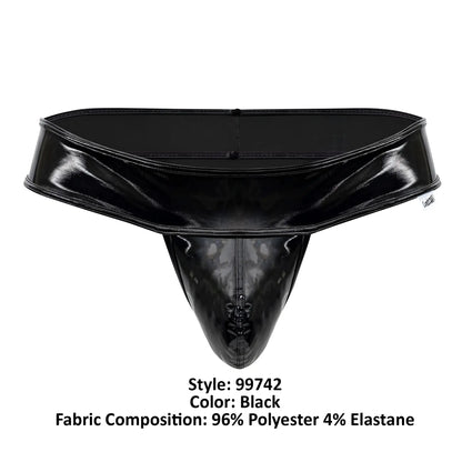 Black patent leather CandyMan 99742 gloss thong with glossy finish and reinforced stitching