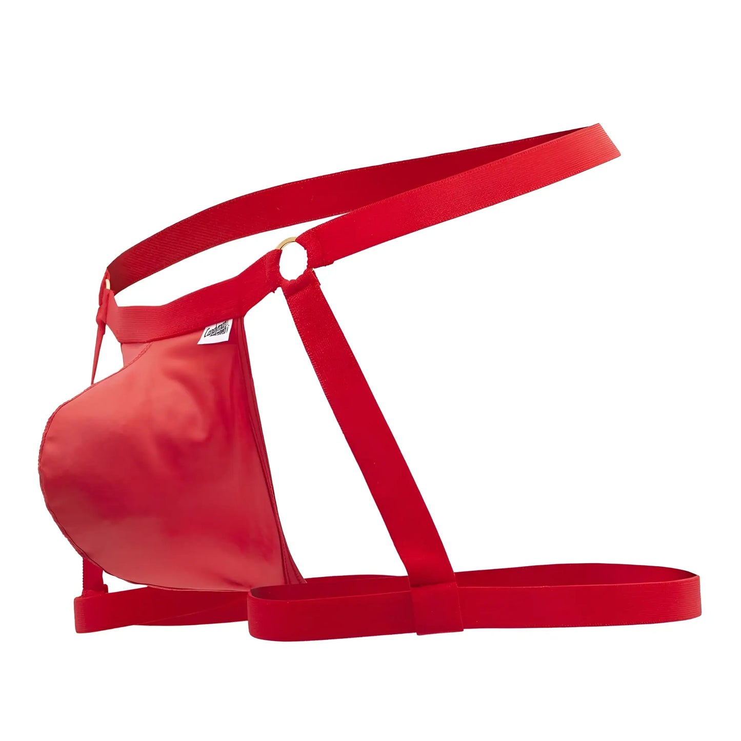 Red satin men’s jockstrap by candyman 99749 with adjustable straps and central gusset in vibrant red color
