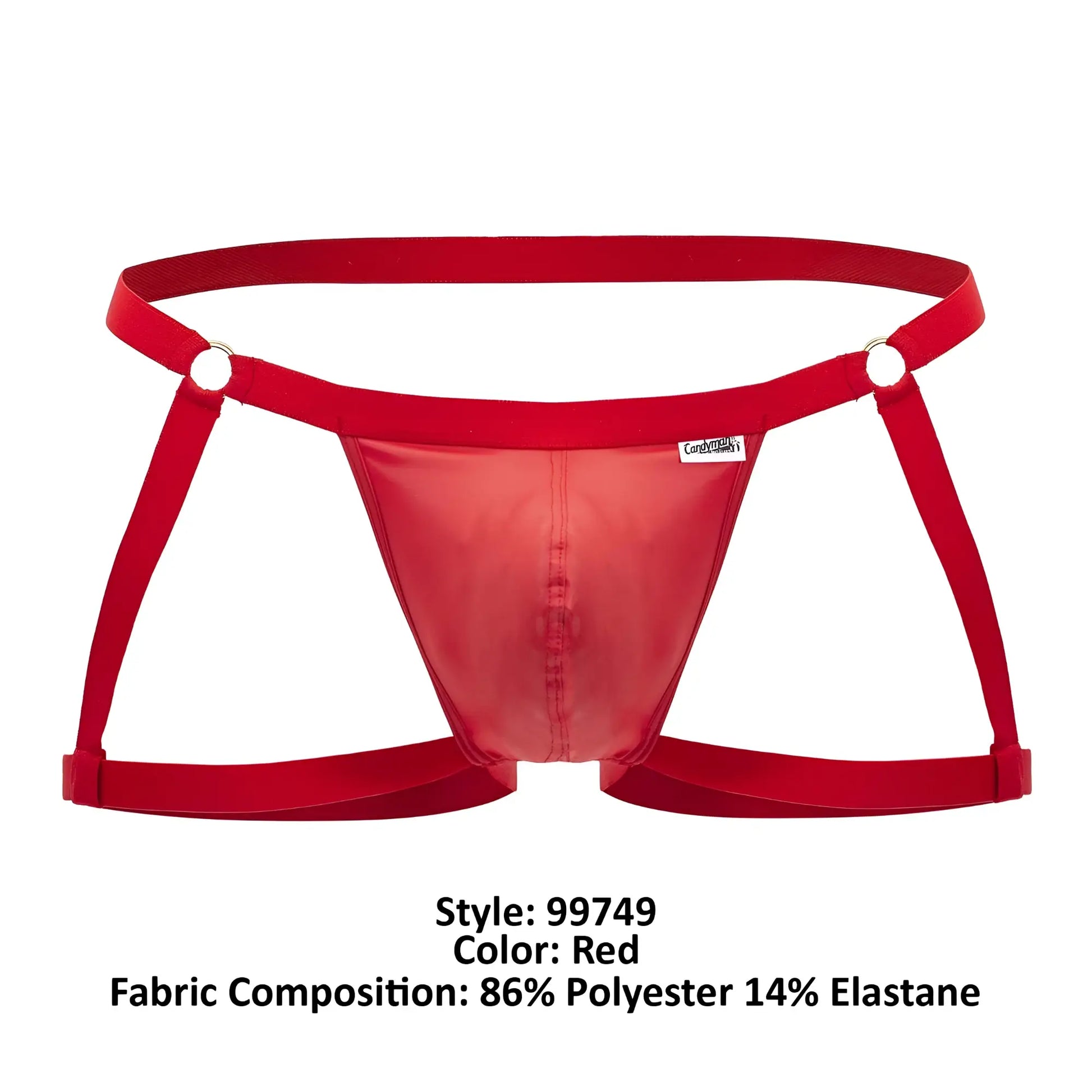 Red shiny polyester and elastane briefs with a supportive strappy design candy man 99749 garter jockstrap red