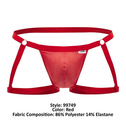 Red shiny polyester and elastane briefs with a supportive strappy design candy man 99749 garter jockstrap red