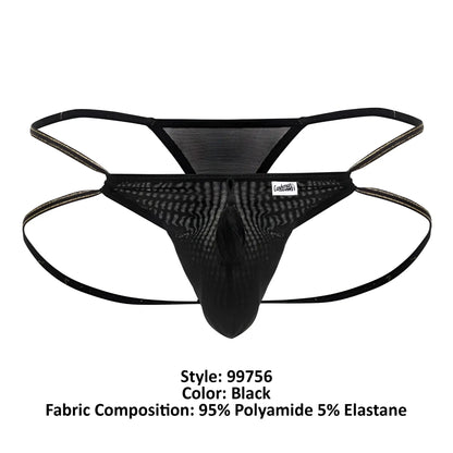 Black mesh thong with central tassel and elastic straps made from 95 polyamide 5 elastane candyman 99756 fringe thong