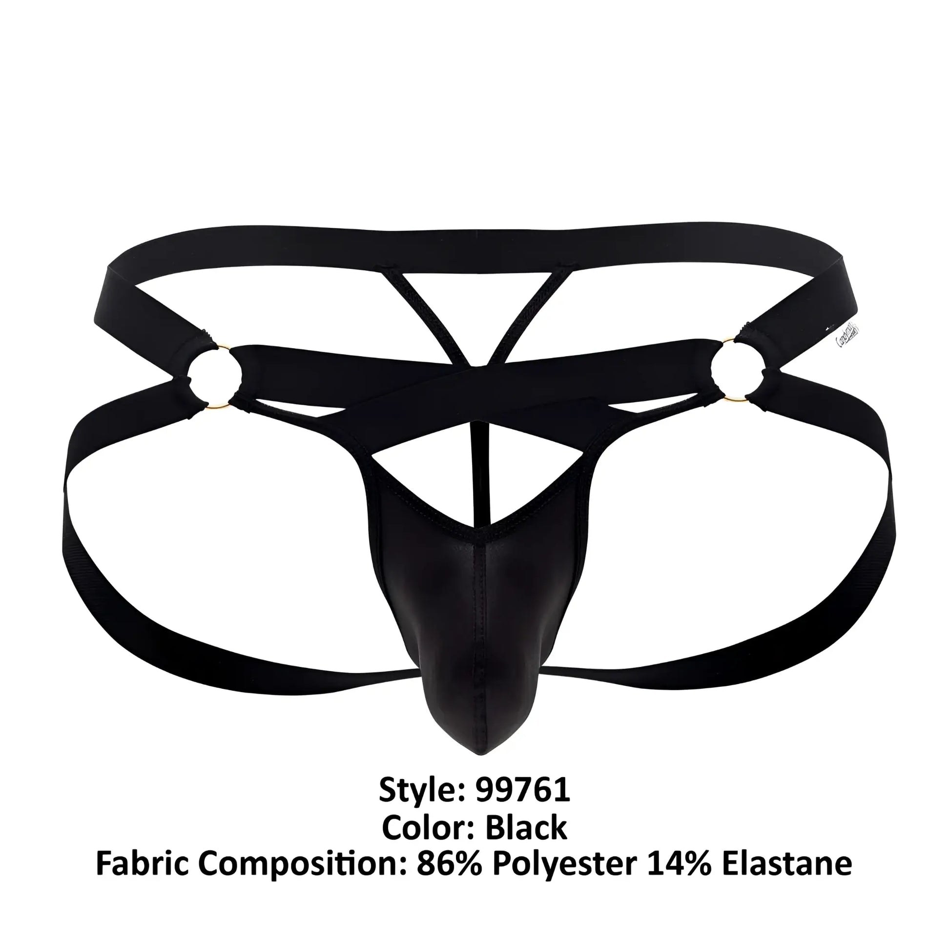 Black candyman 99761 jock g-string thong with crisscross design and reinforced gussets made of polyester and elastane