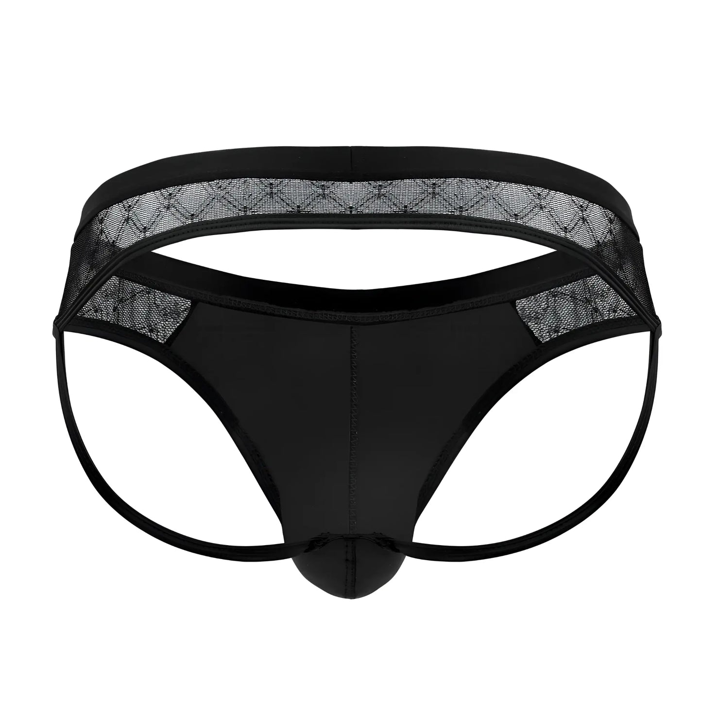 Black candy man 99763 lace jockstrap thong with glossy fabric lace trim and reinforced elastic waistband