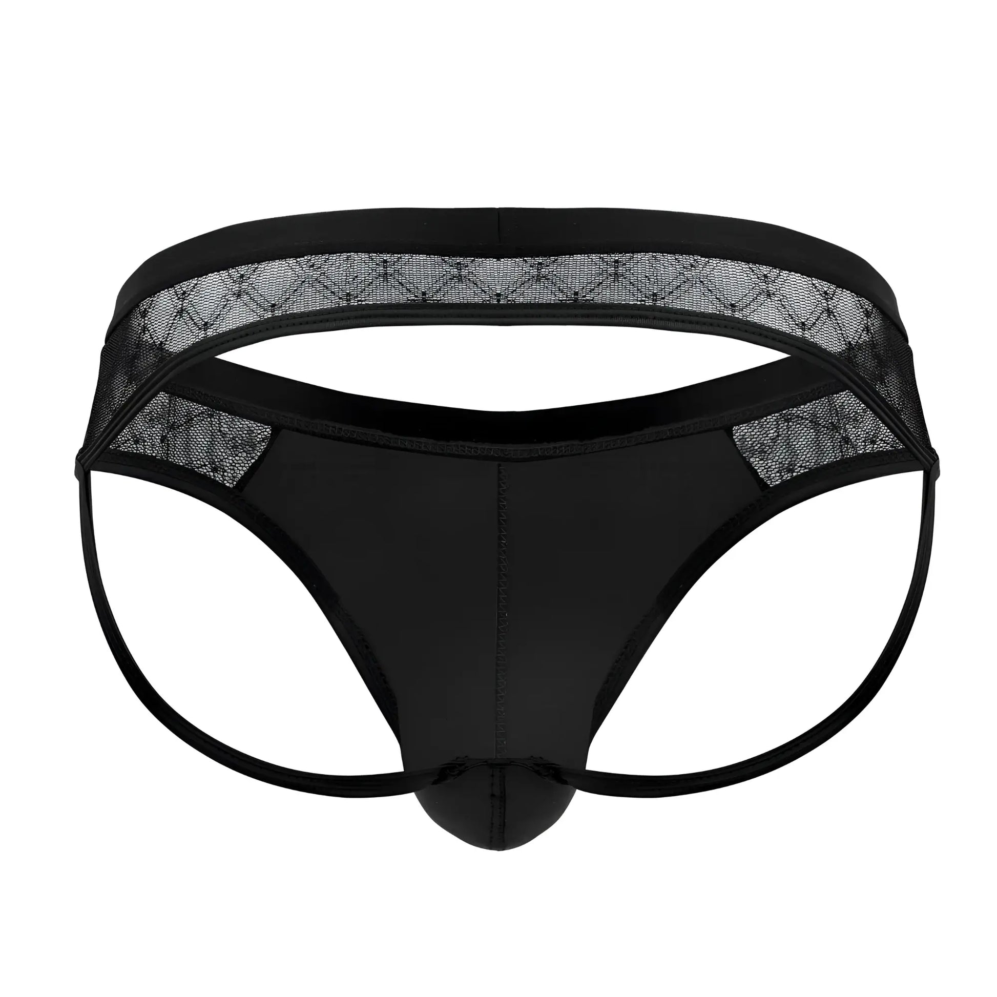 Black candy man 99763 lace jockstrap thong with glossy fabric lace trim and reinforced elastic waistband