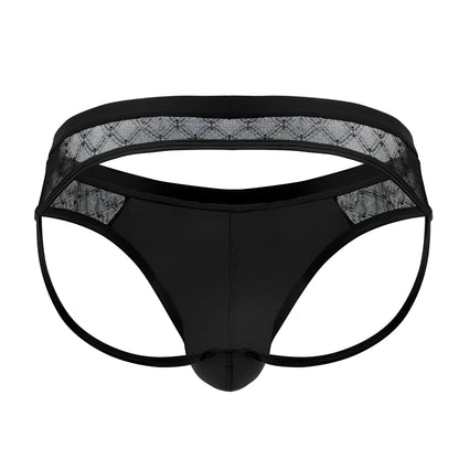 Black candy man 99763 lace jockstrap thong with glossy fabric lace trim and reinforced elastic waistband