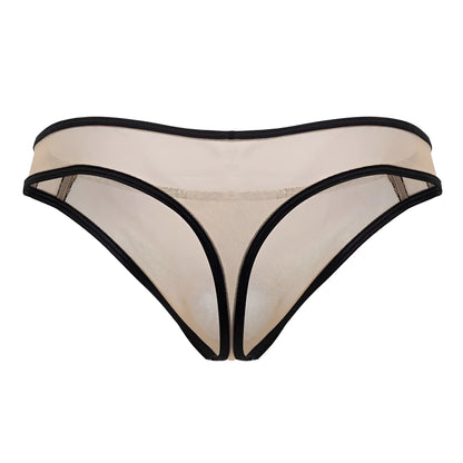 Beigе mesh thong with black trim from candyman 99767 featuring breathable sports mesh fabric and sleek design