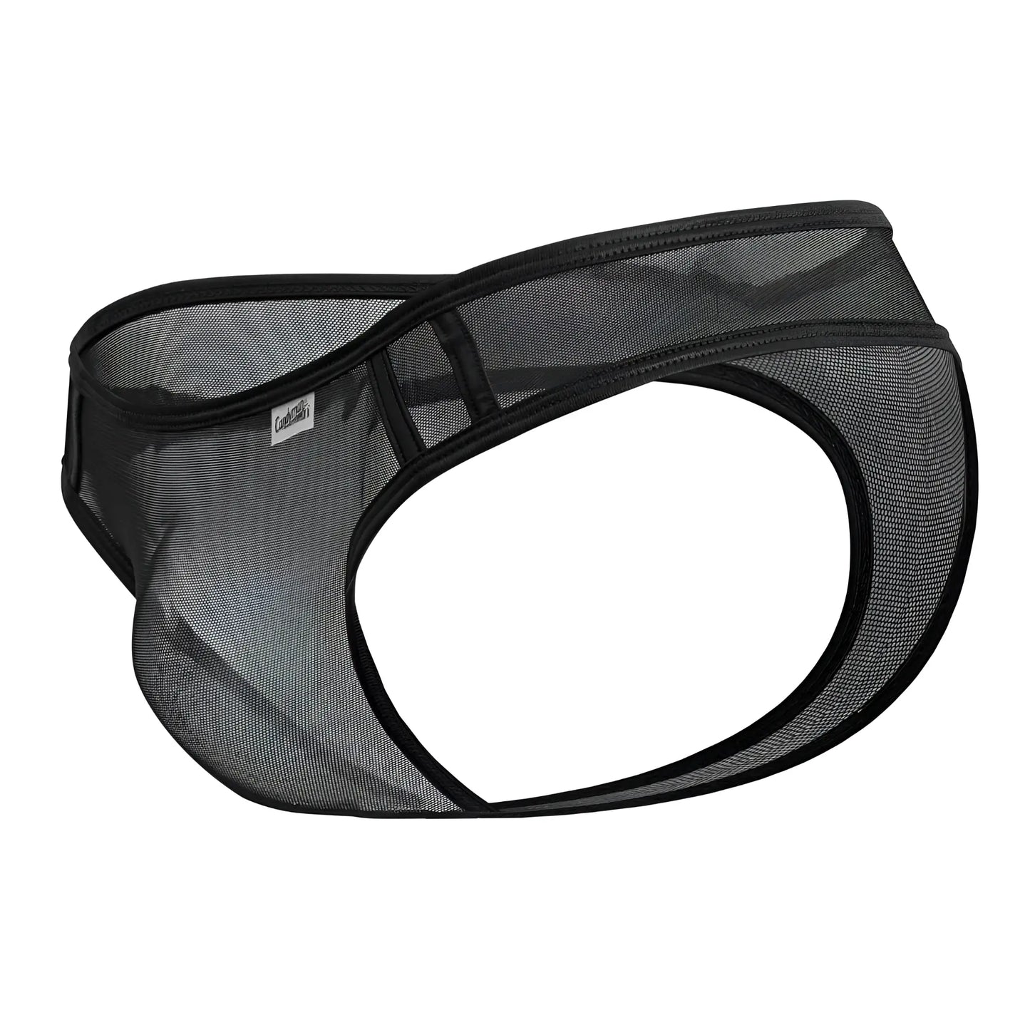 Candyman 99767 black sports mesh thongs with reinforced elastic trim showing front view