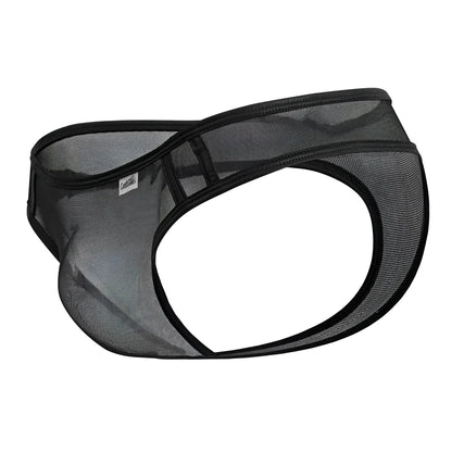 Candyman 99767 black sports mesh thongs with reinforced elastic trim showing front view