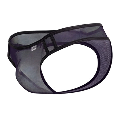 Navy candyman 99767 sports mesh thongs with sleek black mesh briefs and reinforced elastic waistband front view