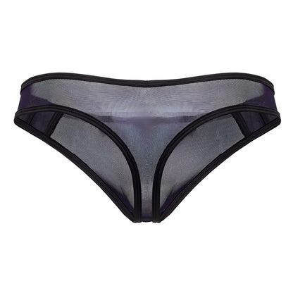 Candyman 99767 sports mesh thong in navy with black solid trim and sheer translucent fabric front view