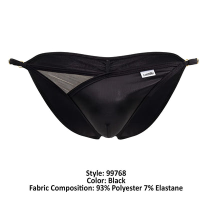 Black CandyMan 99768 Peekaboo bikini briefs with shiny form-fitting exterior and mesh side paneling