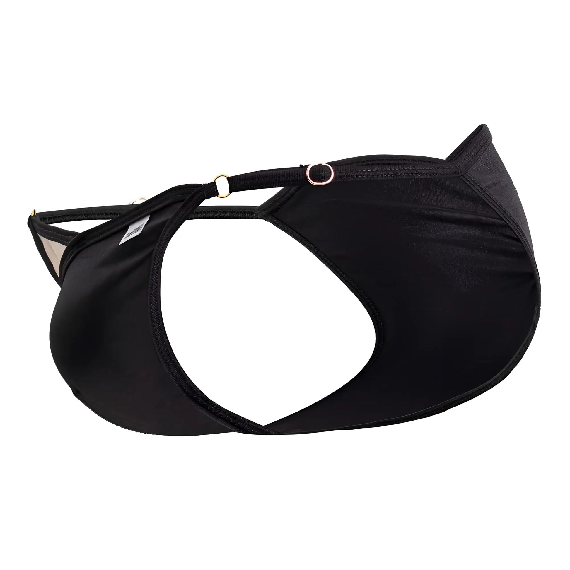 Black satin-like fabric bikini top candy man 99768 peekaboo bikini with sleek minimalist design and thin adjustable straps