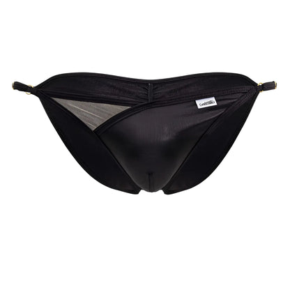 Black satin-like briefs with mesh panel and gold-toned hardware candyMan 99768 peekaboo bikini color black