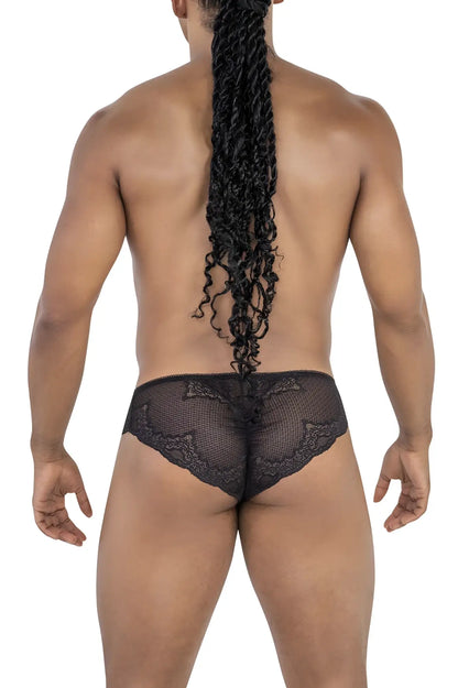 Black lace briefs candyman 99769 with sheer mesh design and intricate patterned trim in black color