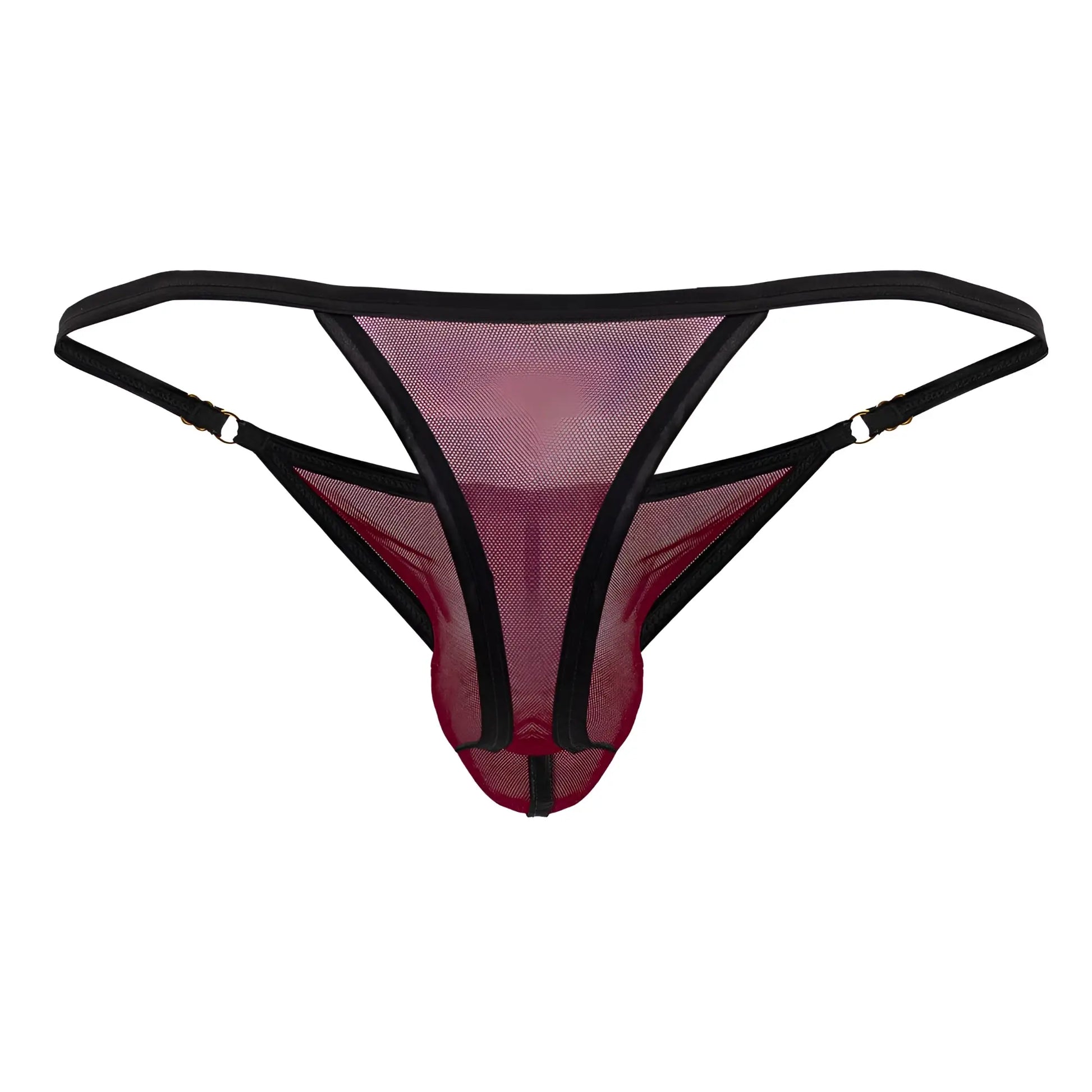 Black and maroon mesh thong with reinforced black trim from candyman 99776 mesh thongs color burgundy collection
