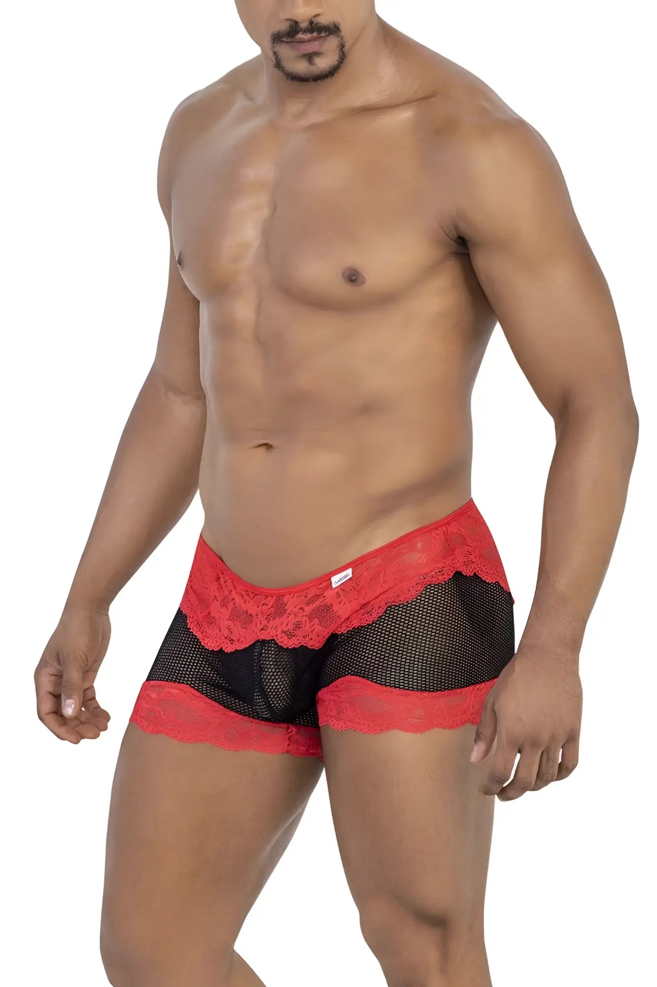 Candyman 99779 mesh lace trunks in black and red feature lace trim and sheer mesh fabric for stylish underwear