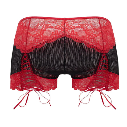 Candyman 99779 black and red lace trim mesh briefs with adjustable side ties for comfortable fit