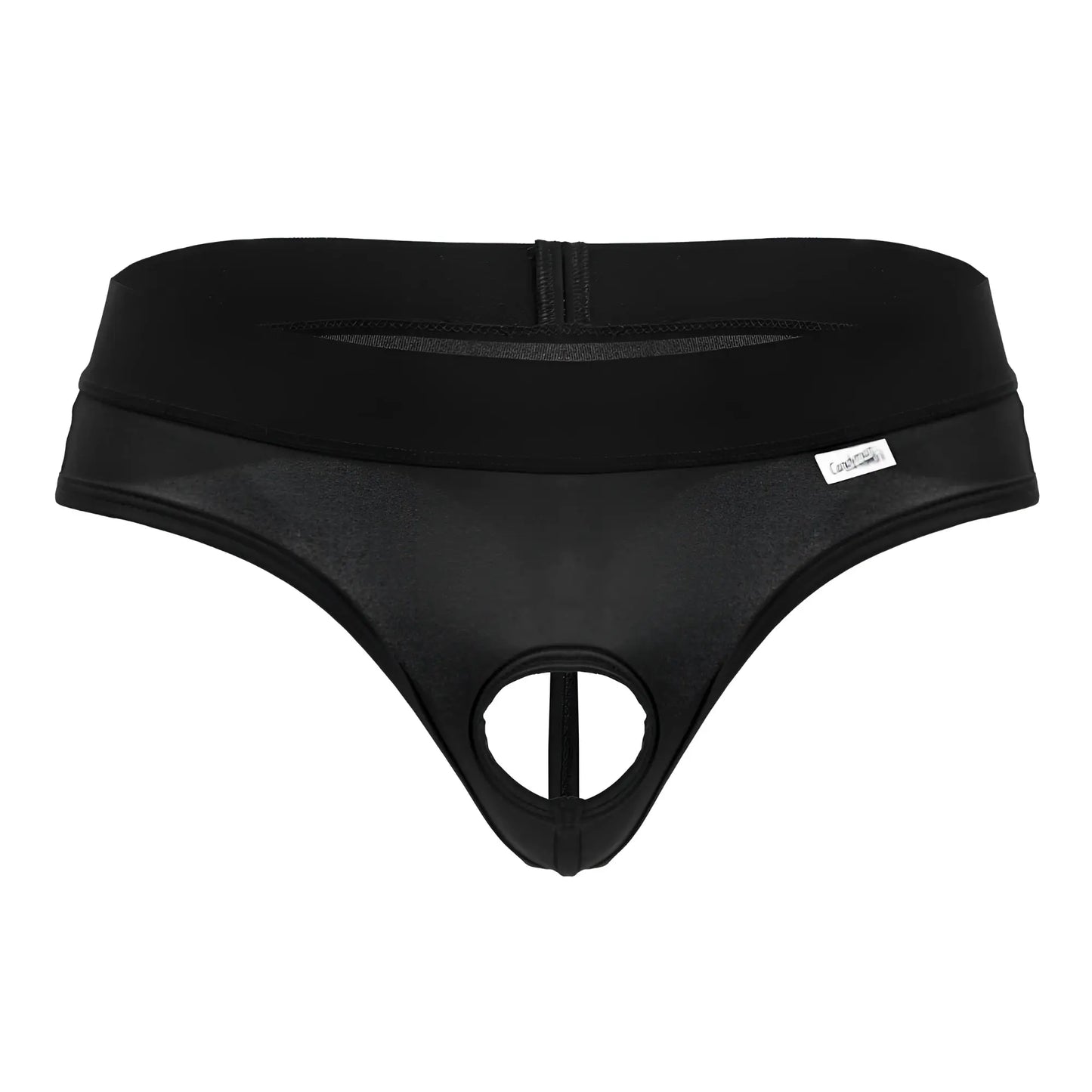 Black candyman 99781 protuder thong with zipper closure and mesh paneling for men front view