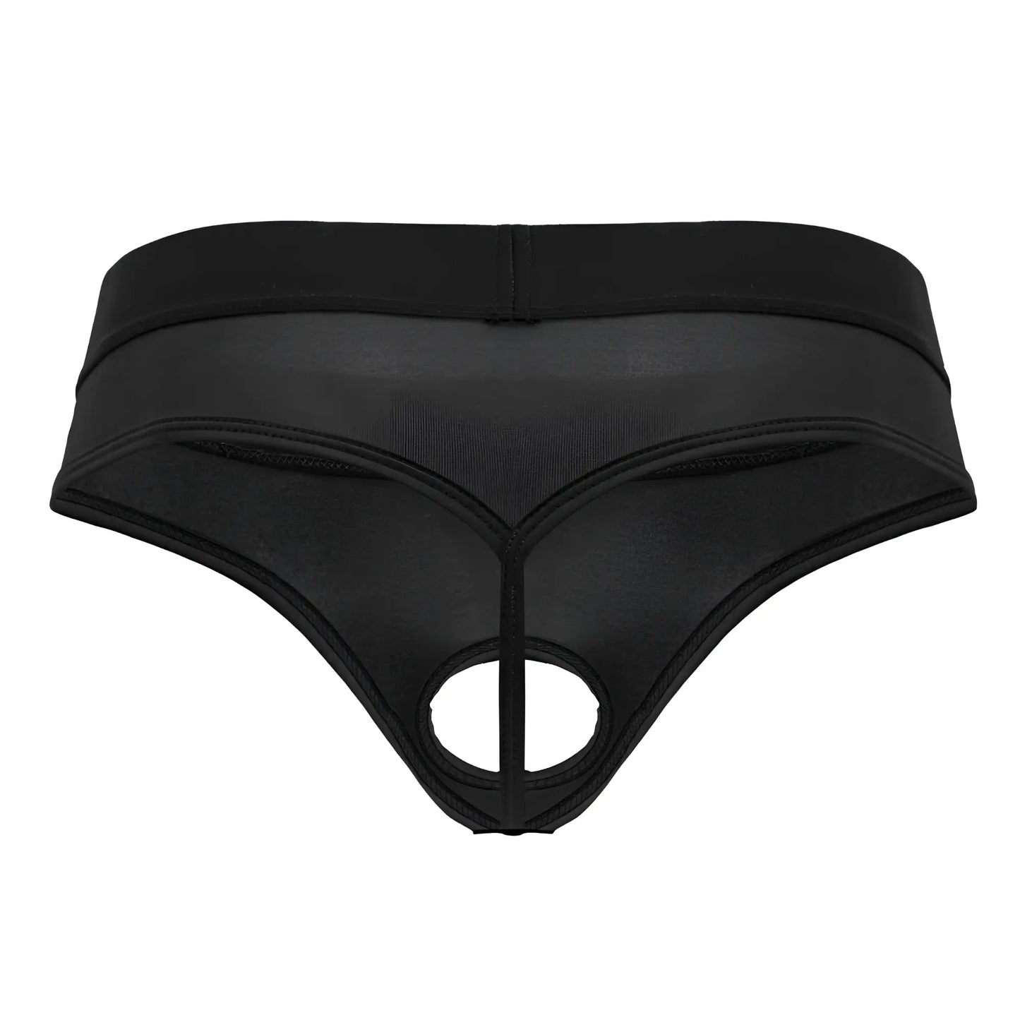 CandyMan 99781 Protuder black mesh thong with central cutout and elastic waistband for comfortable wear
