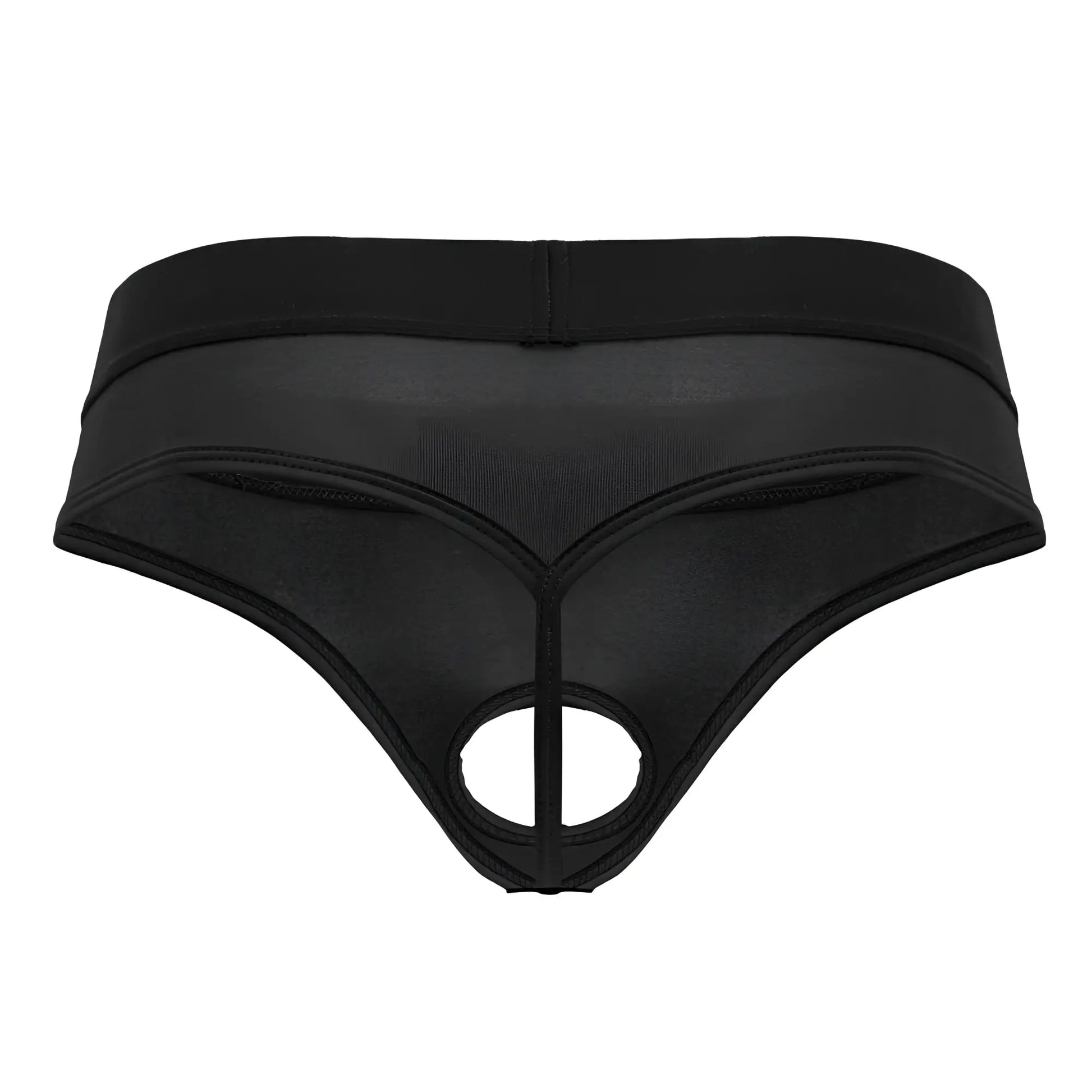 CandyMan 99781 Protuder black mesh thong with central cutout and elastic waistband for comfortable wear