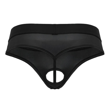 CandyMan 99781 Protuder black mesh thong with central cutout and elastic waistband for comfortable wear