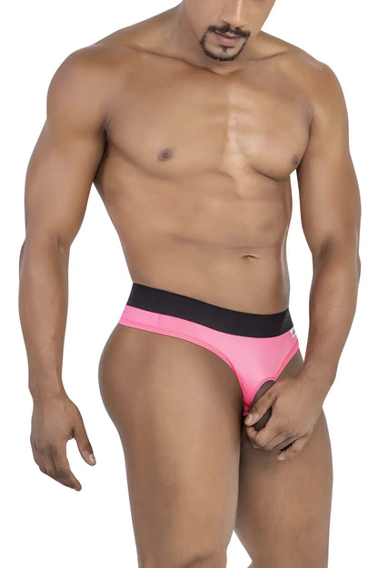 Pink and black candyMan 99781 protuder thongs with a snug fit designed for athletic use