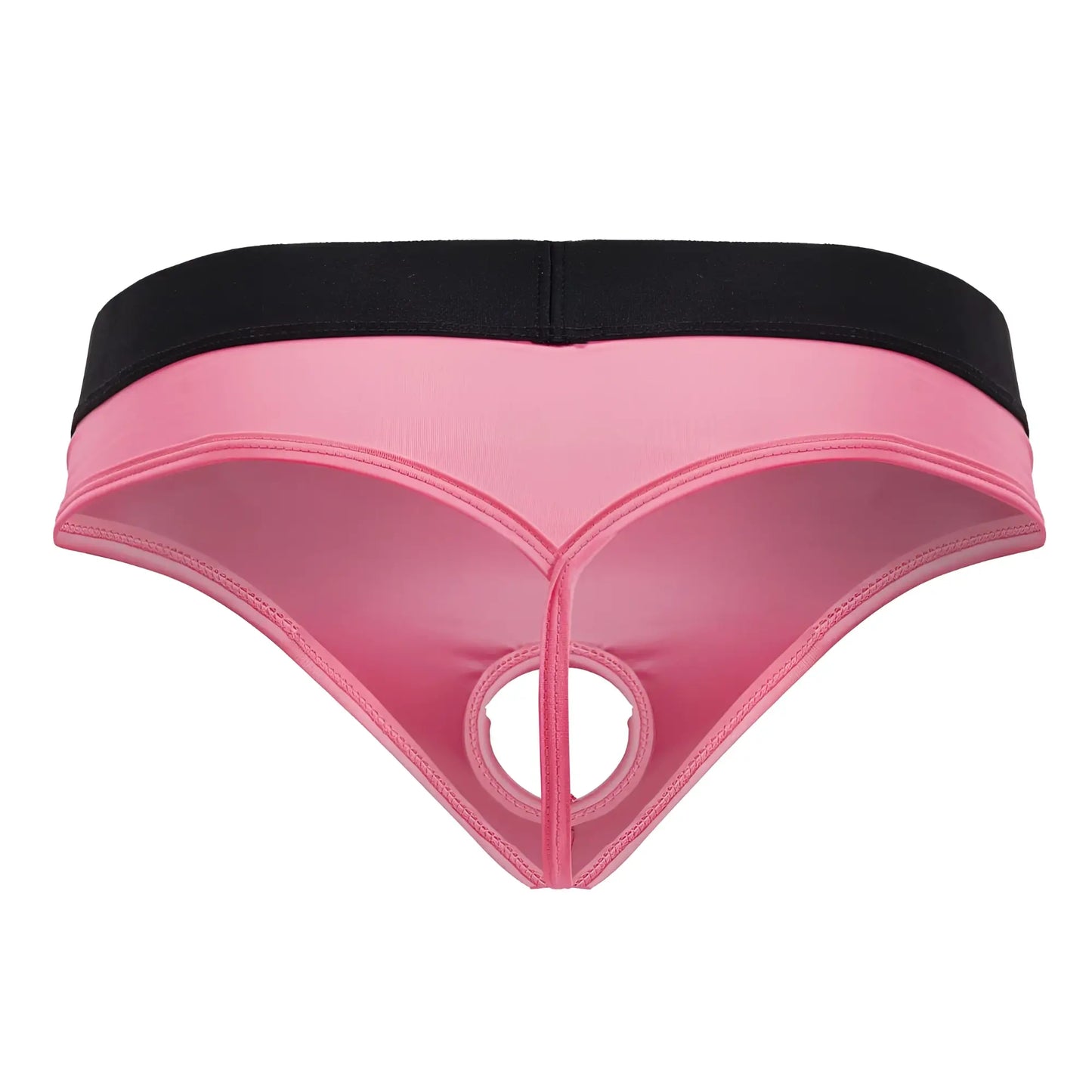 Pink and black CandyMan 99781 protuder thong with central circular cutout designed for bold comfort and style