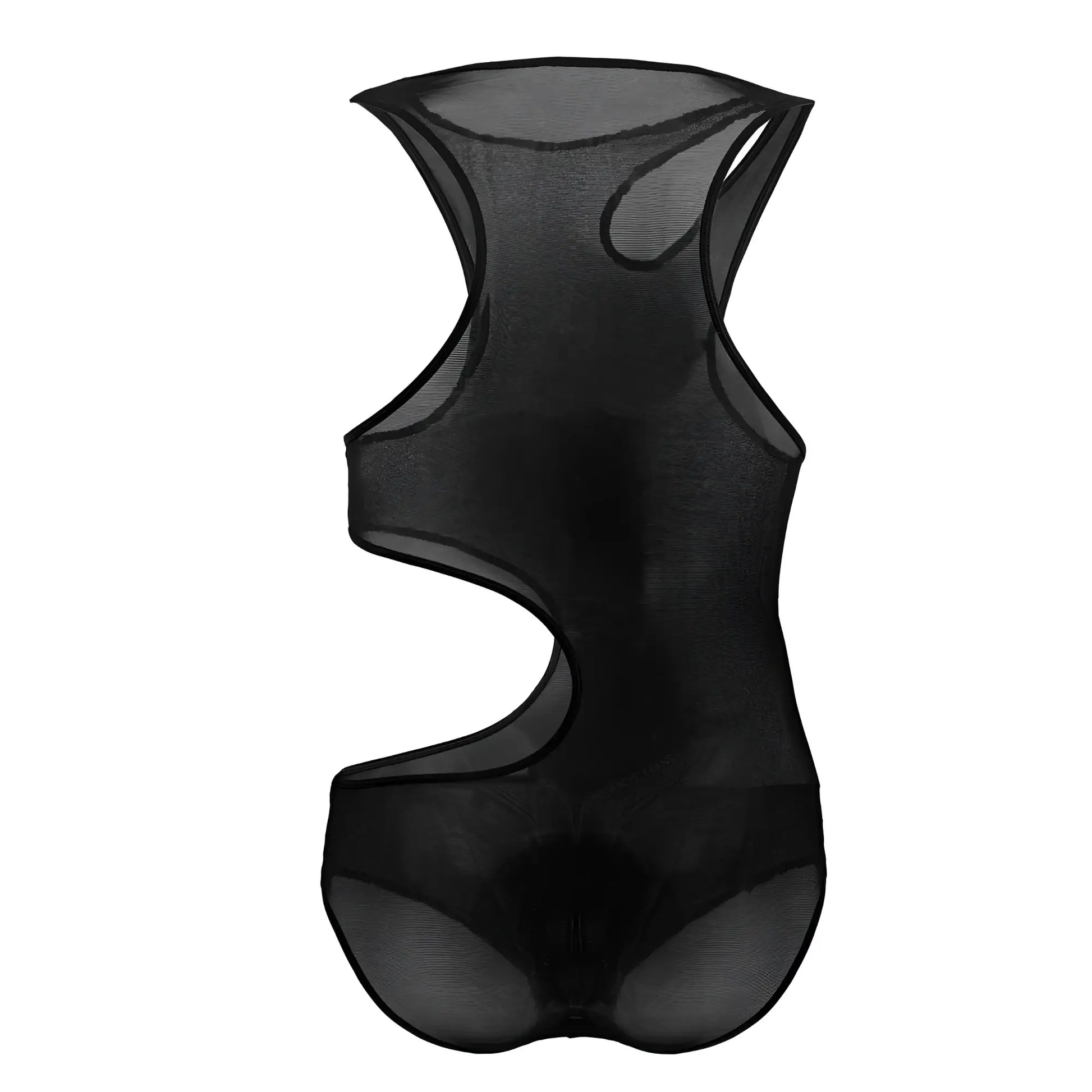 Black sheer mesh bodysuit by candyman with cut-out design in black for stylish lingerie wear