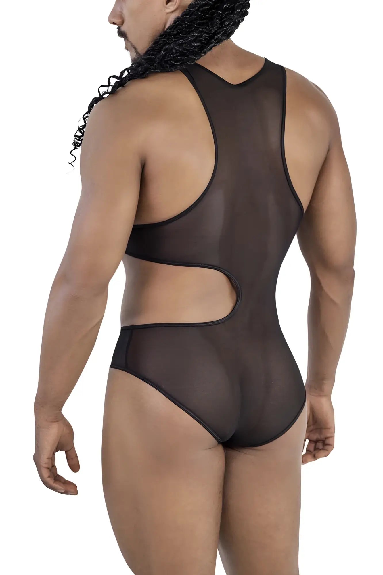Black candyMan 99788 mesh bodysuit one-piece with sheer cutout details for a stylish look
