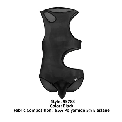 Black candyMan 99788 sheer mesh one-piece bodysuit with cutout details for a bold and stylish look