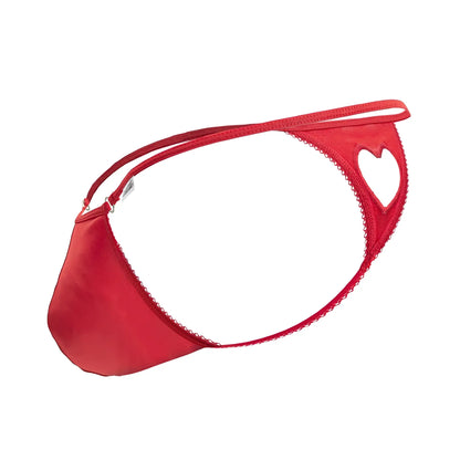 Red satin thong with heart-shaped cutout and scalloped edge detailing candyMan 99789 heart thongs red