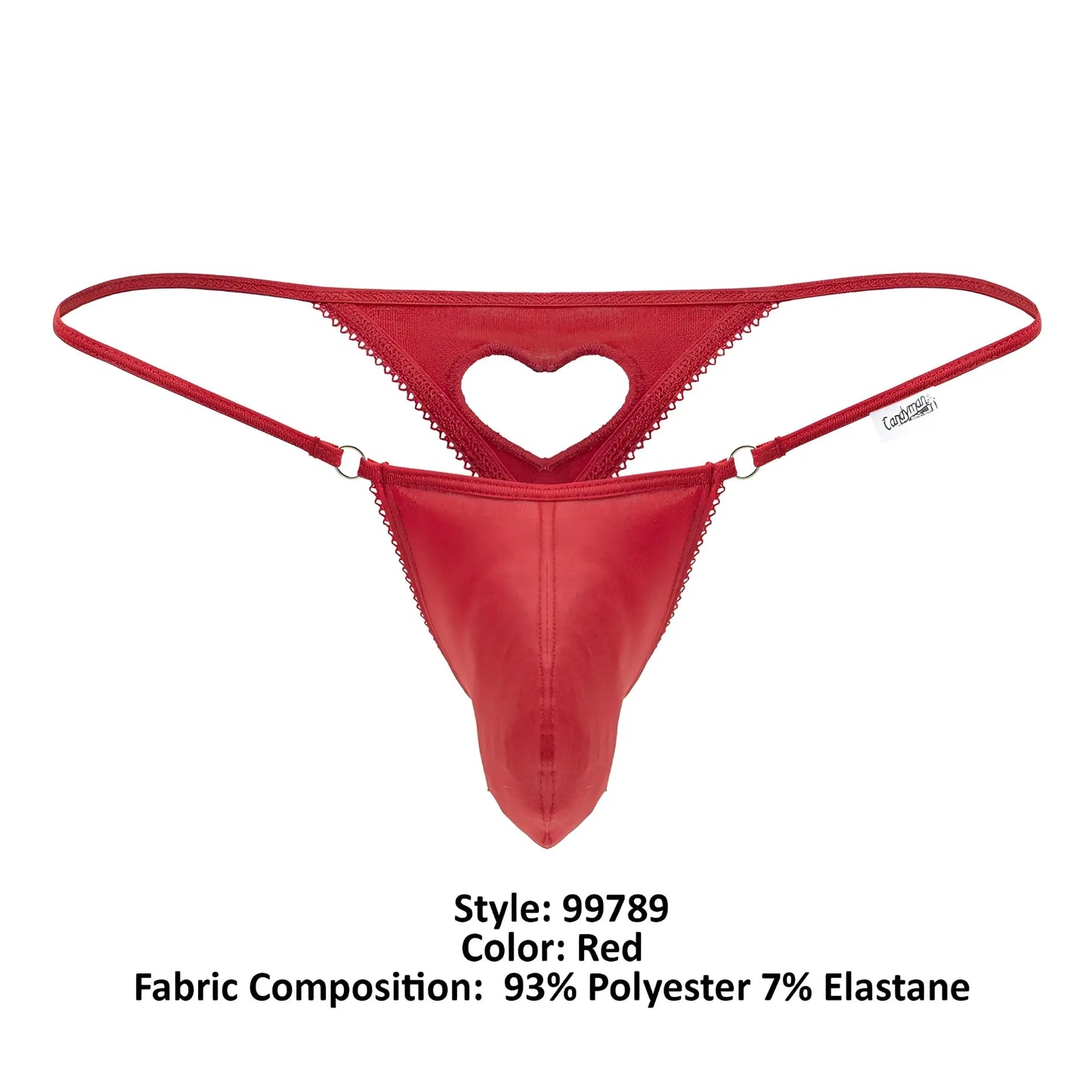 Red thong candyMan 99789 with heart-shaped cutout scalloped edges made of 93 polyester 7 elastane