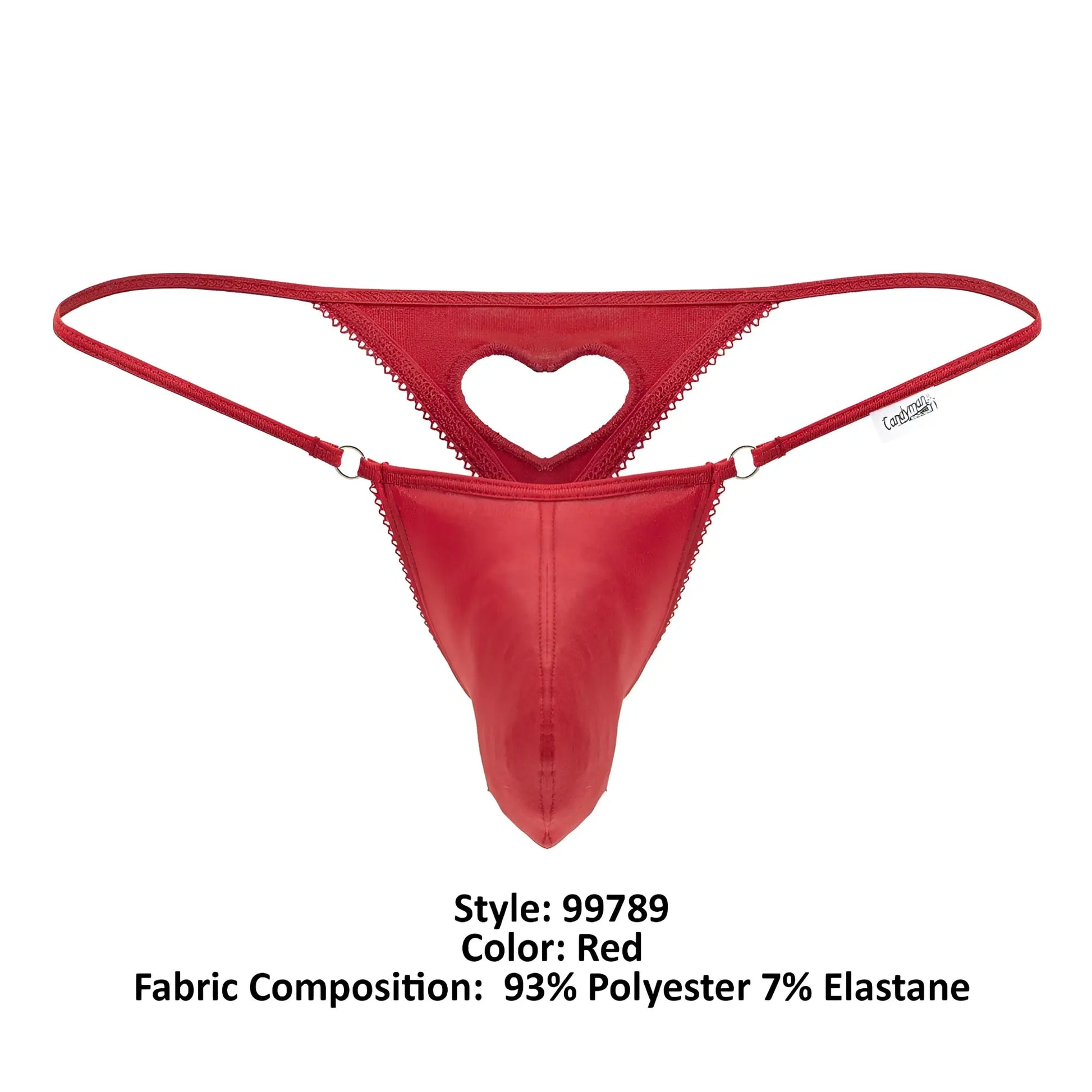 Red thong candyMan 99789 with heart-shaped cutout scalloped edges made of 93 polyester 7 elastane