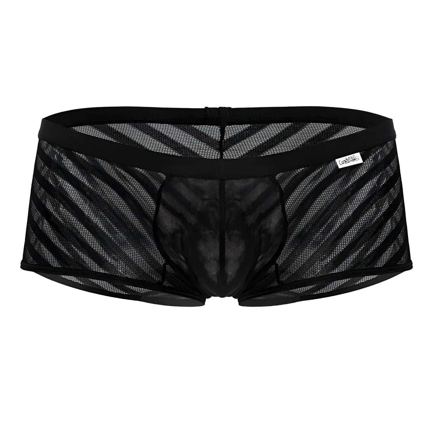 Candyman 99790 black mesh trunks with diagonal striped pattern and solid black waistband for comfortable wear