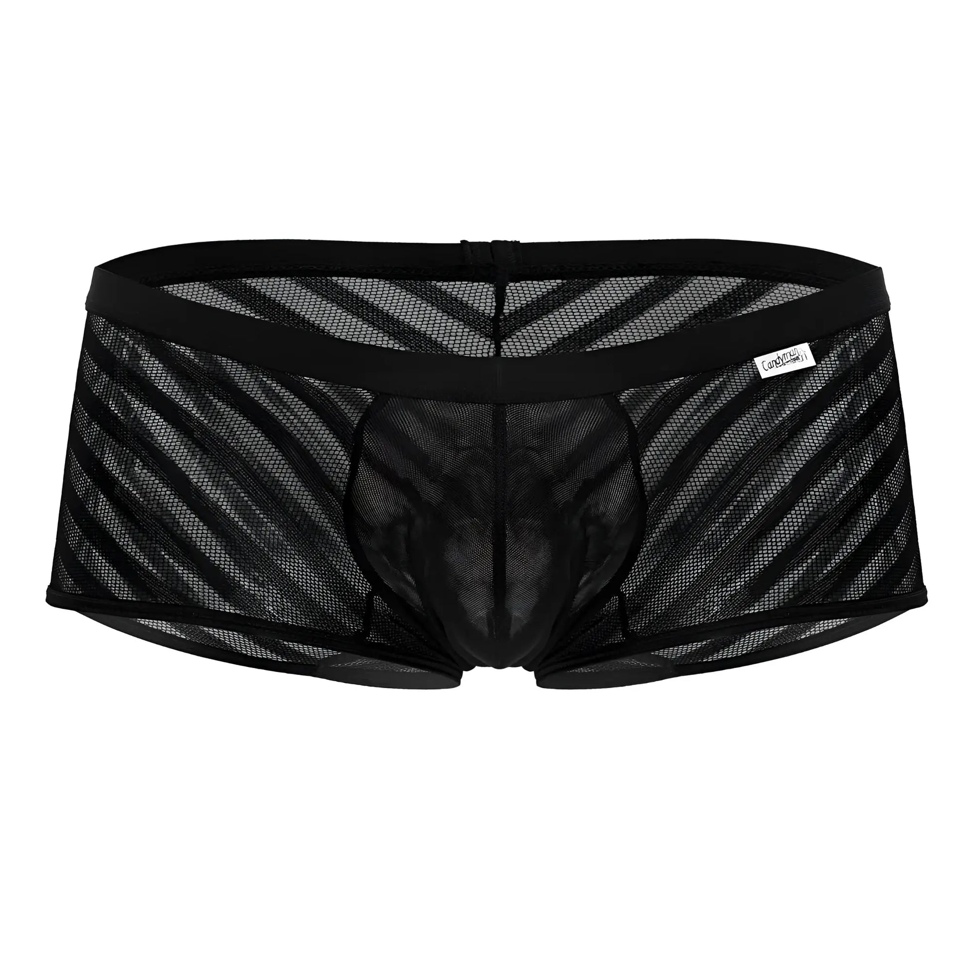 Candyman 99790 black mesh trunks with diagonal striped pattern and solid black waistband for comfortable wear