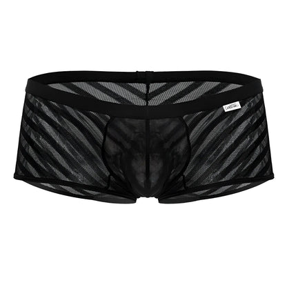 Candyman 99790 black mesh trunks with diagonal striped pattern and solid black waistband for comfortable wear