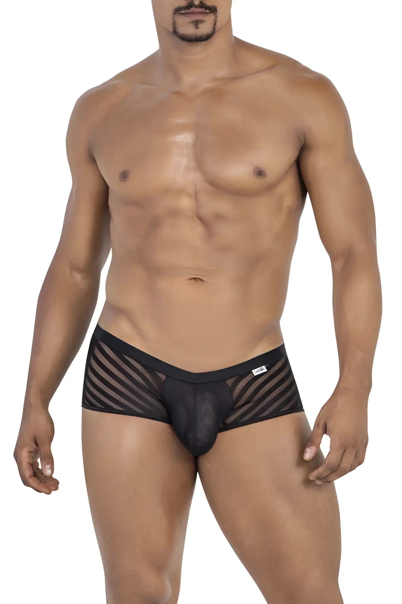 CandyMan 99790 mesh trunks in black feature a diagonal striped mesh pattern with a solid black waistband