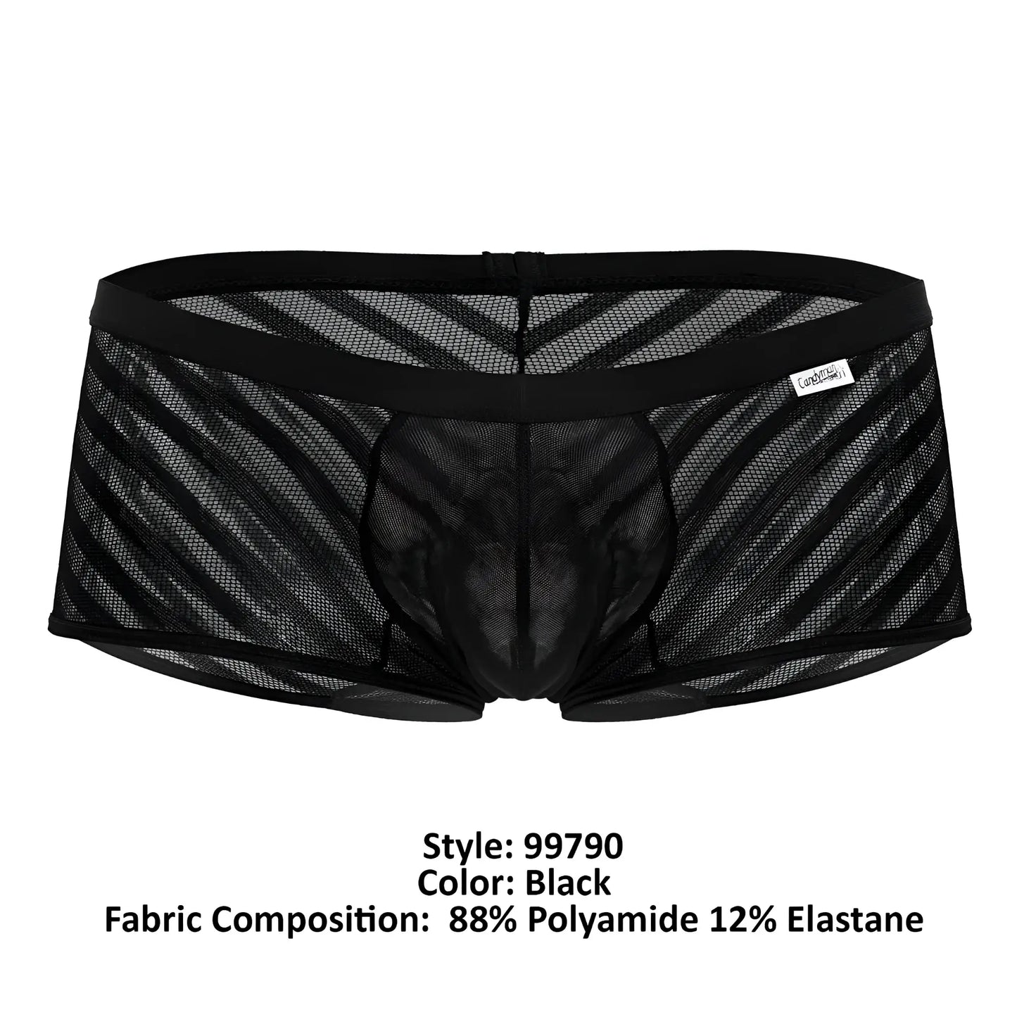 CandyMan 99790 mesh trunks in black feature a black waistband and a diagonal striped mesh pattern