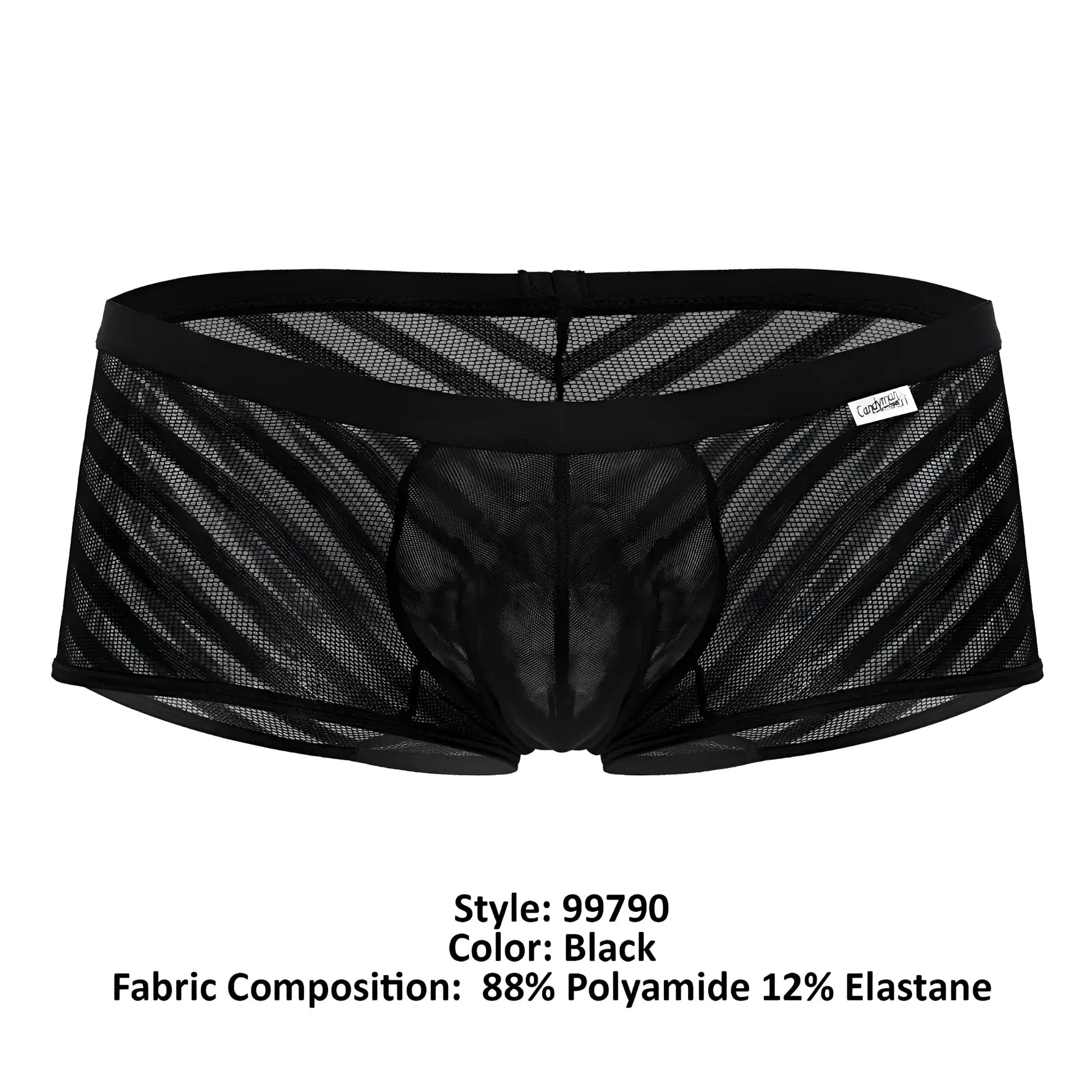 CandyMan 99790 mesh trunks in black feature a black waistband and a diagonal striped mesh pattern