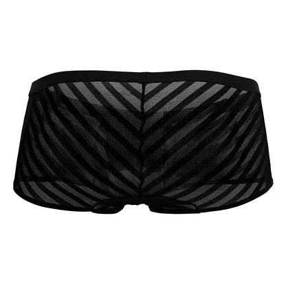 Black mesh CandyMan 99790 trunks with diagonal striped pattern and solid black waistband for men