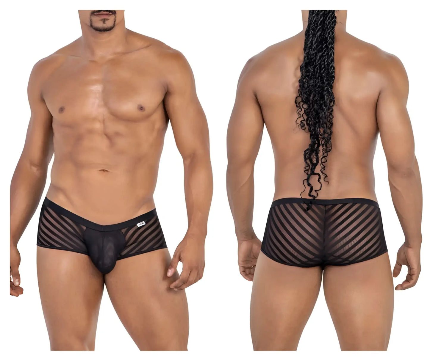 CandyMan 99790 black mesh briefs featuring a diagonal striped pattern for breathable everyday comfort