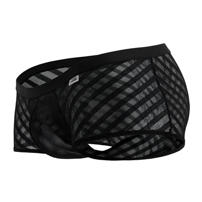 Candyman 99790 black mesh trunks with diagonal striped pattern and solid black elastic waistband for men