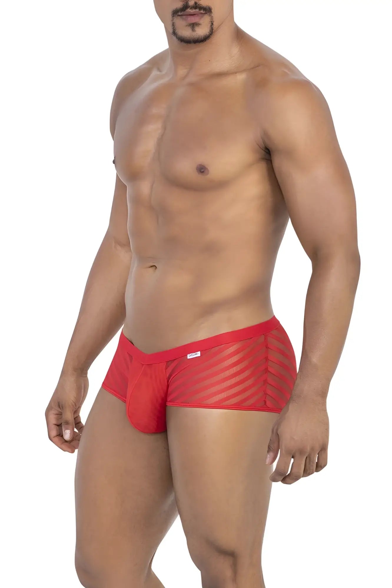 CandyMan 99790 red mesh briefs with diagonal striped pattern showcasing breathable design and vibrant color