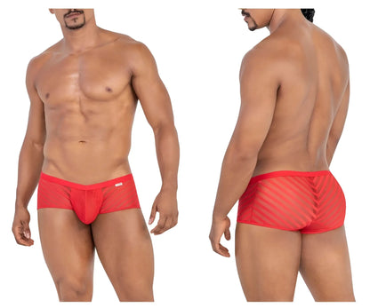 Red candyMan 99790 mesh trunks men’s briefs with sheer diagonal striped mesh back panel