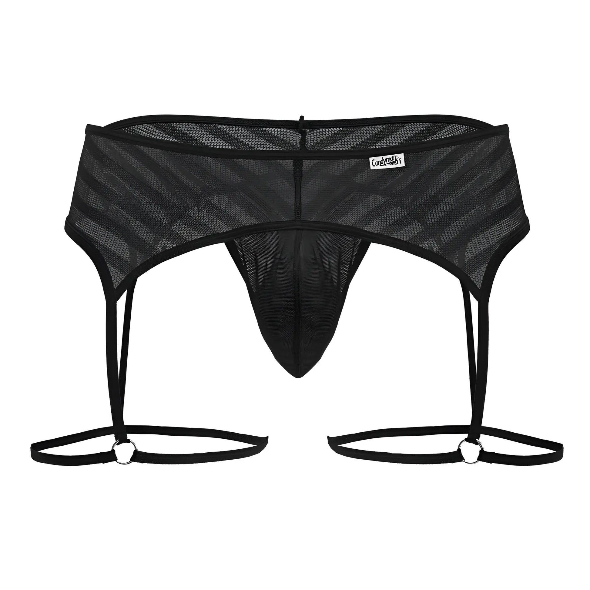Black mesh men’s garter belt candy man 99792 with diagonal stripes and adjustable straps